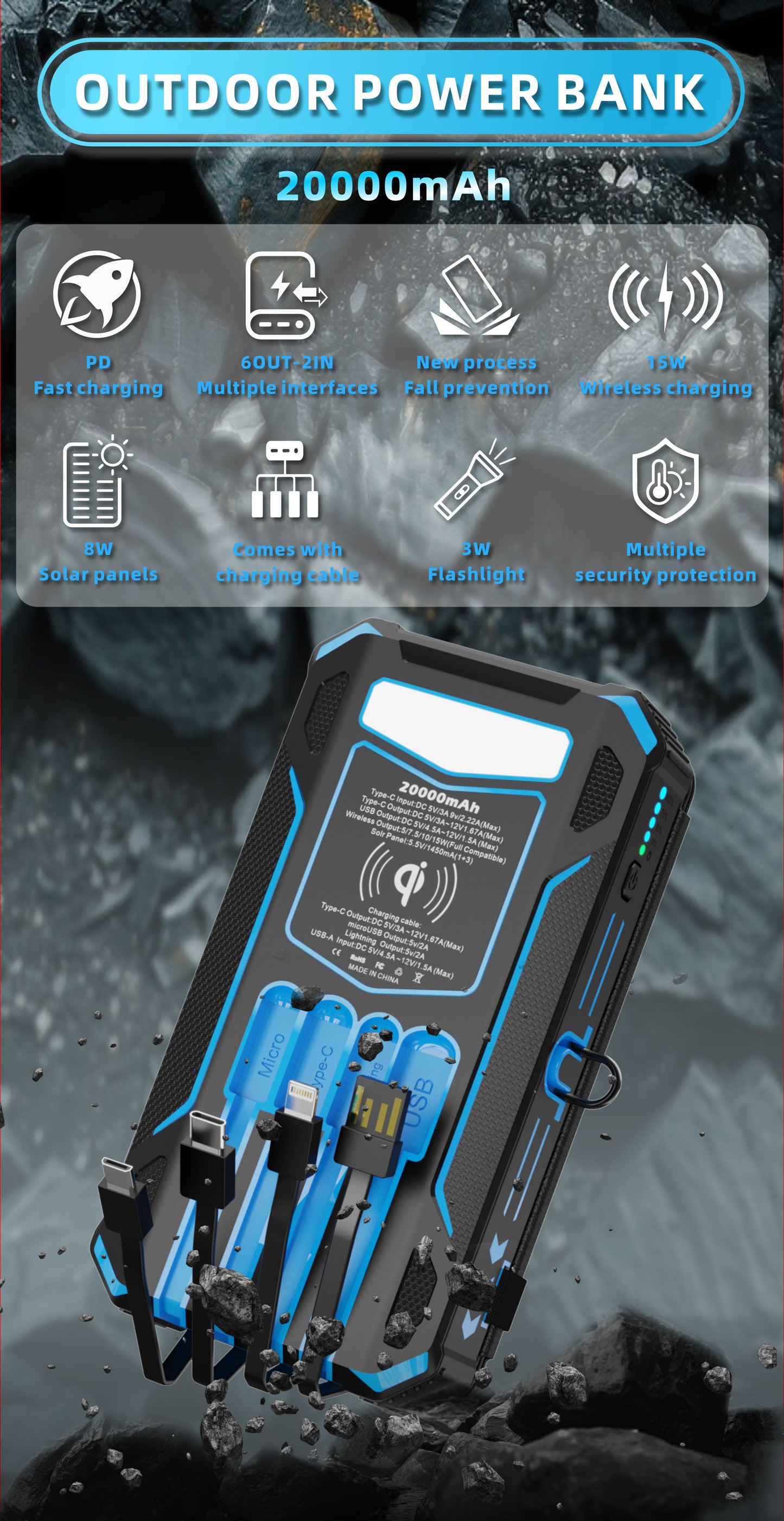 OEM!Solar Power Bank - Four Solar Panels