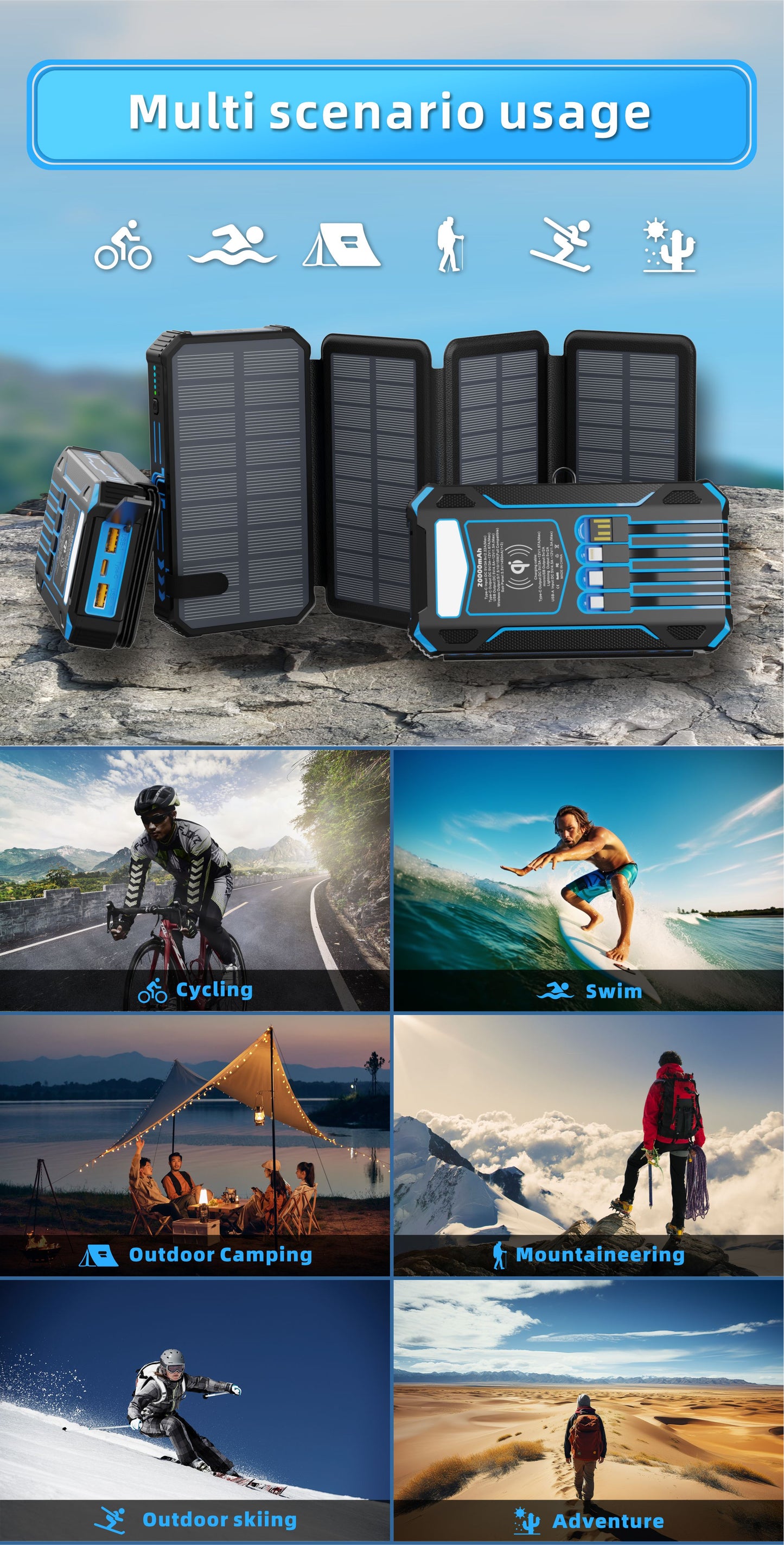 OEM!Solar Power Bank - Four Solar Panels